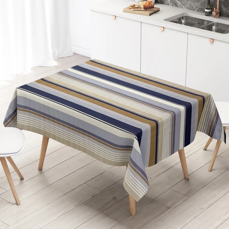 Wachstuch Tischdecke P8286-6 beige hellblau gestreift Streifen eckig rund oval