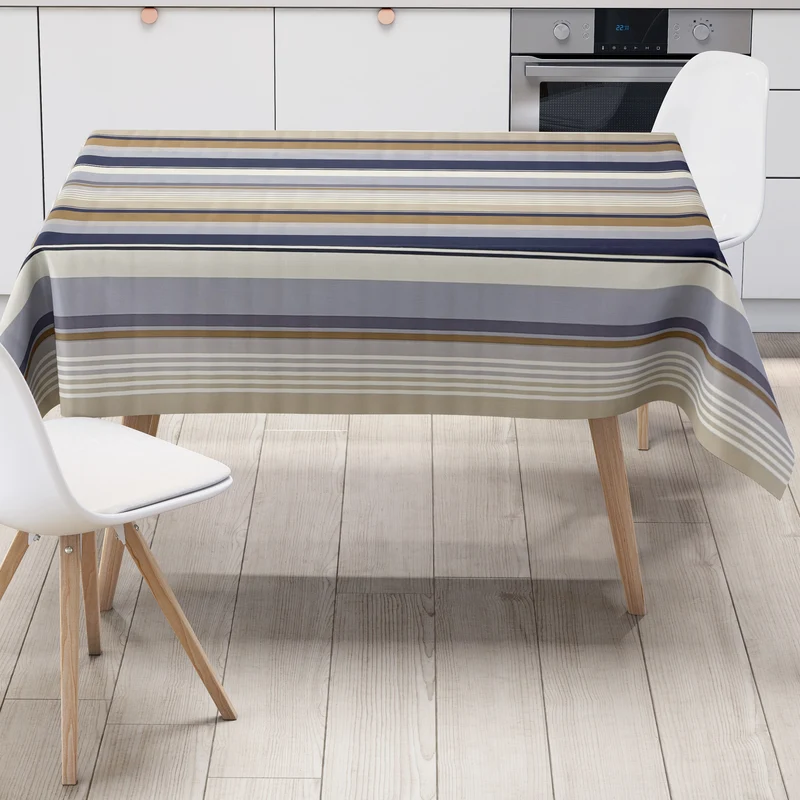 Wachstuch Tischdecke P8286-6 beige hellblau gestreift Streifen eckig rund oval
