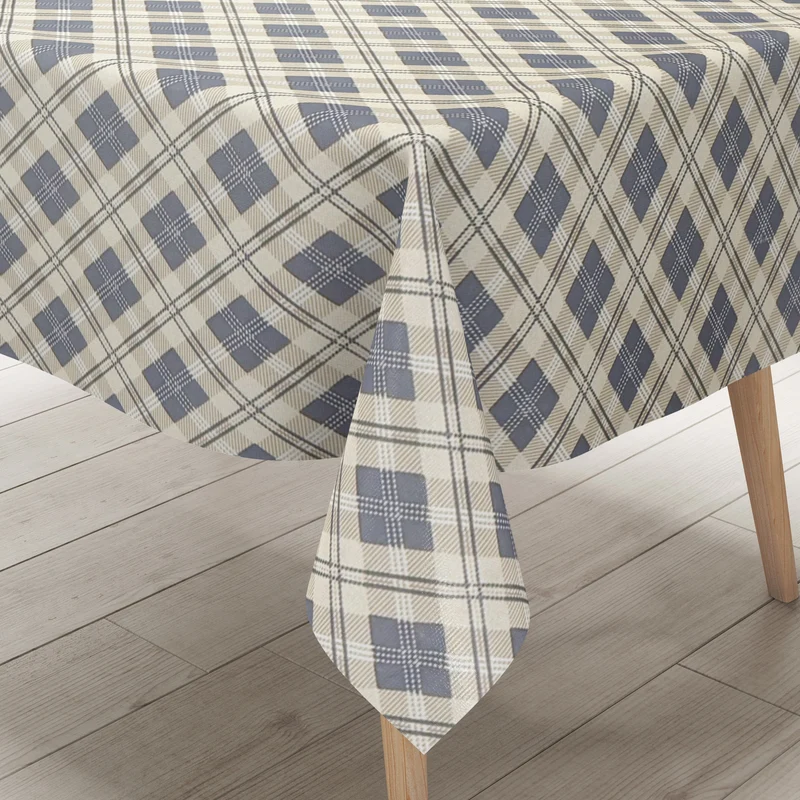 Wachstuch Tischdecke geprägt P1202-4 beige hellblau Raute Karo kariert eckig rund oval