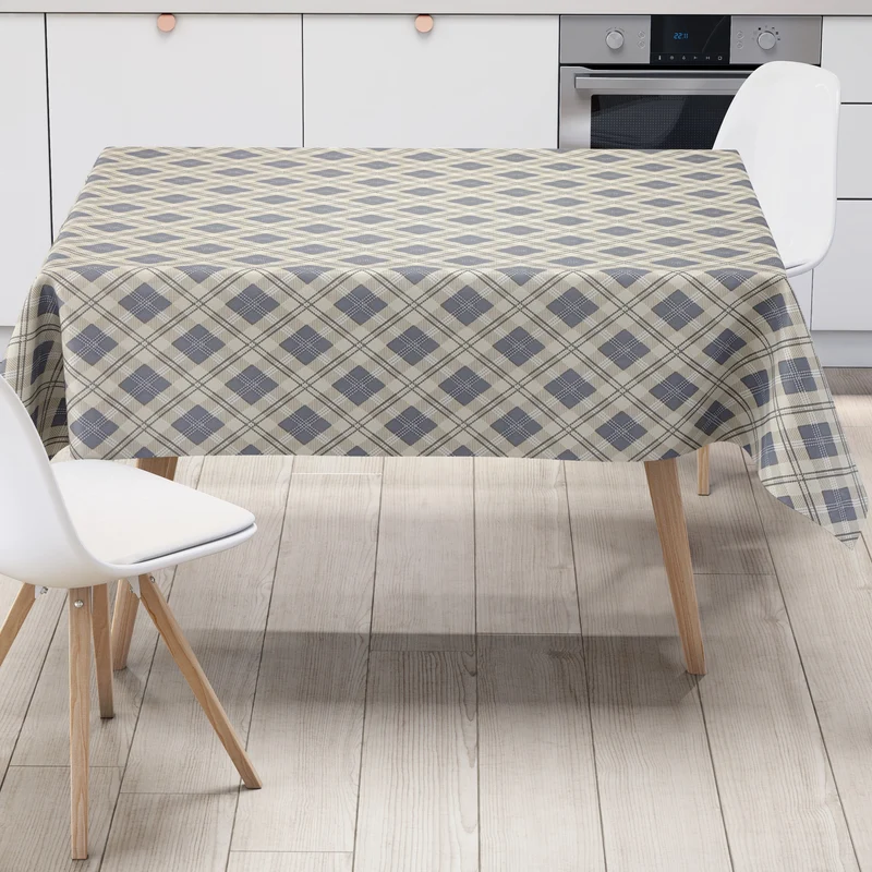 Wachstuch Tischdecke geprägt P1202-4 beige hellblau Raute Karo kariert eckig rund oval