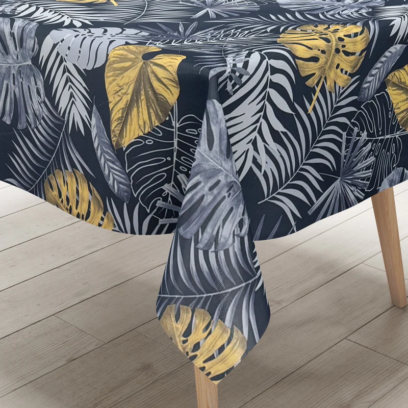 Wachstuch Tischdecke geprägt P8184-2 marine gold Dschungel Monstera Palmen eckig rund oval