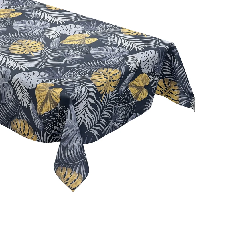 Wachstuch Tischdecke geprägt P8184-2 marine gold Dschungel Monstera Palmen eckig rund oval