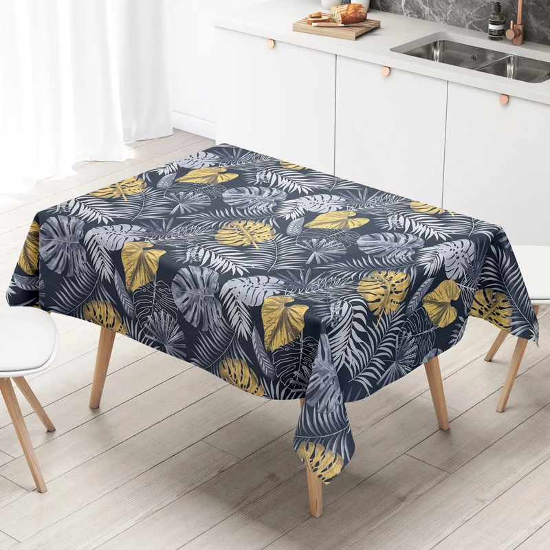 Wachstuch Tischdecke geprägt P8184-2 marine gold Dschungel Monstera Palmen eckig rund oval