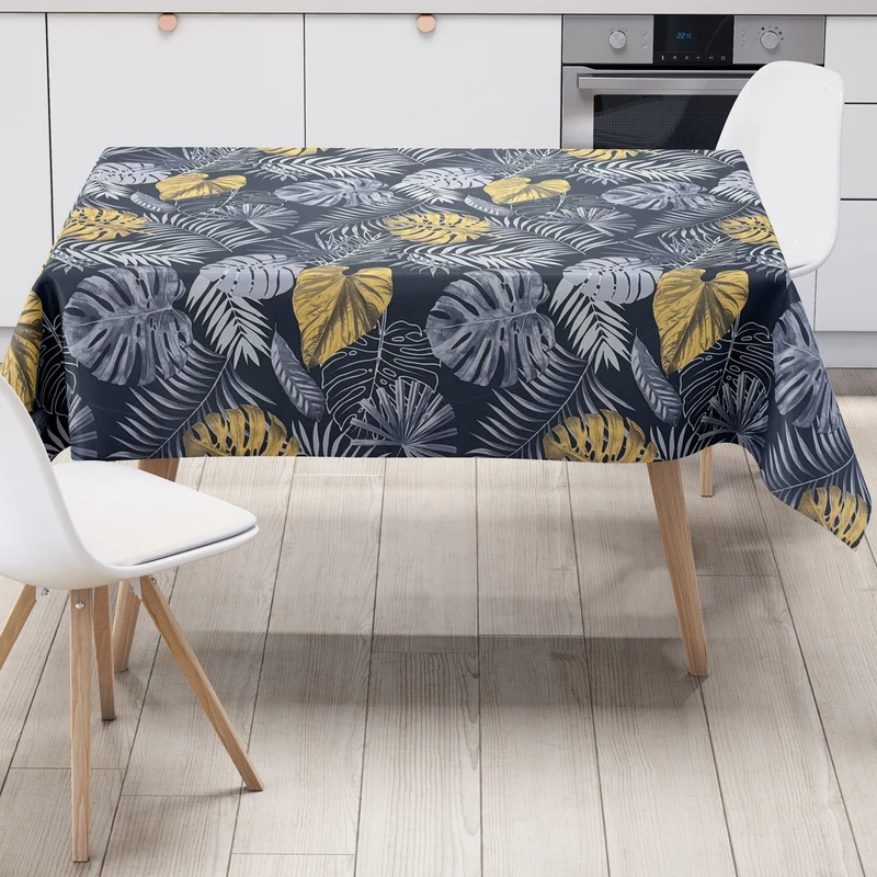 Wachstuch Tischdecke geprägt P8184-2 marine gold Dschungel Monstera Palmen eckig rund oval