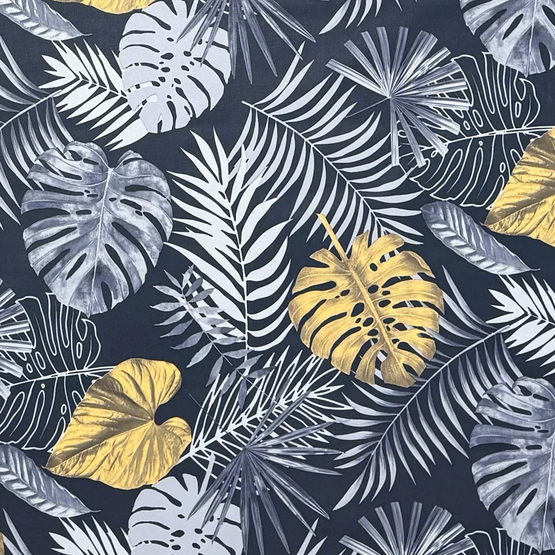 Wachstuch Tischdecke geprägt P8184-2 marine gold Dschungel Monstera Palmen eckig rund oval