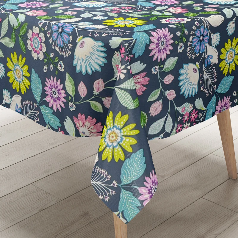 Wachstuch Tischdecke geprägt P8252-2 blau bunte Blumenwiese modern eckig rund oval