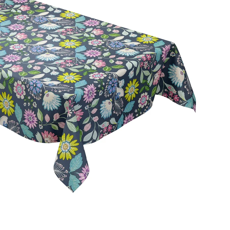 Wachstuch Tischdecke geprägt P8252-2 blau bunte Blumenwiese modern eckig rund oval