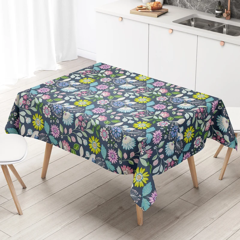 Wachstuch Tischdecke geprägt P8252-2 blau bunte Blumenwiese modern eckig rund oval