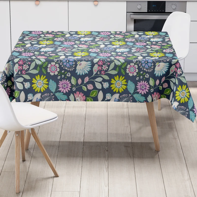 Wachstuch Tischdecke geprägt P8252-2 blau bunte Blumenwiese modern eckig rund oval