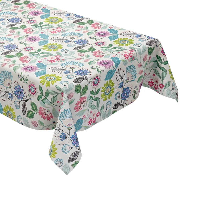 Wachstuch Tischdecke geprägt P8252-1 weiß bunte Blumenwiese modern eckig rund oval