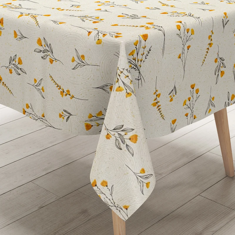 Wachstuch Tischdecke geprägt P1165-1 gelbe Wiesenblumen Kreise eckig rund oval