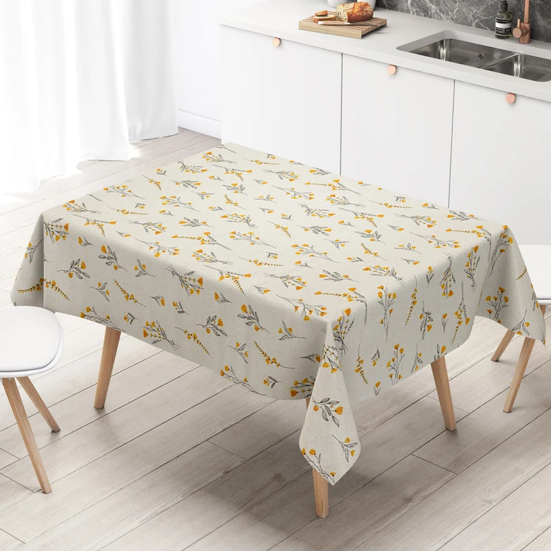 Wachstuch Tischdecke geprägt P1165-1 gelbe Wiesenblumen Kreise eckig rund oval