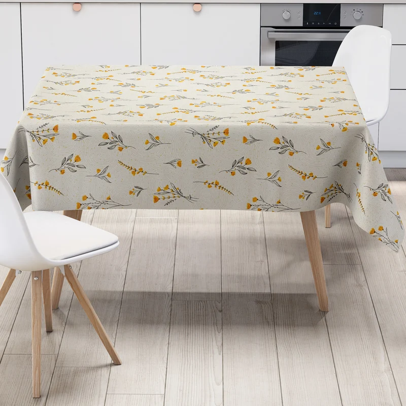 Wachstuch Tischdecke geprägt P1165-1 gelbe Wiesenblumen Kreise eckig rund oval