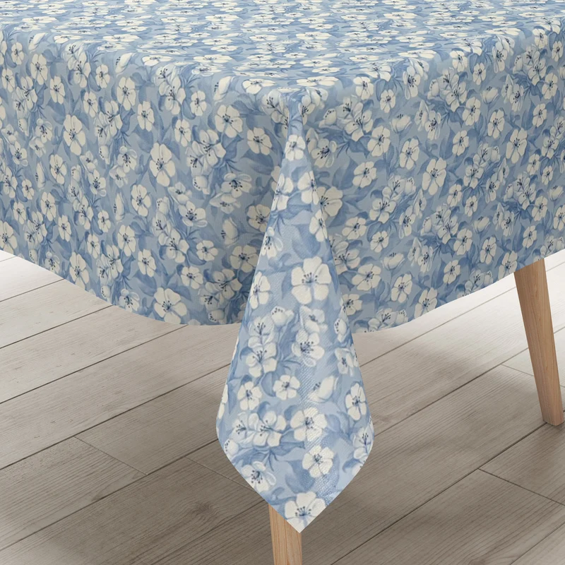 Wachstuch Tischdecke geprägt P1173-3 hellblau Kirschblüten Meterware eckig rund oval