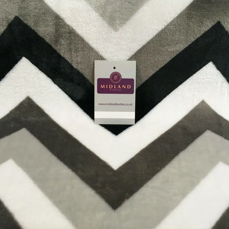 Black Grey Chevron Zigzag Cuddle Fleece Fabric 150 cm MH1356 Mtex