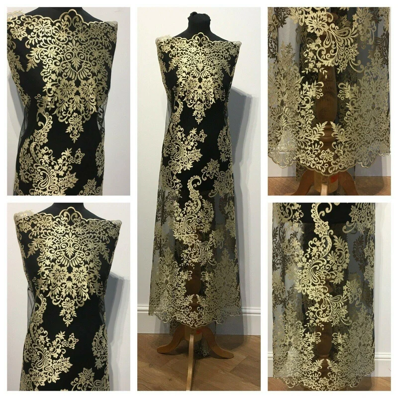 Paisley Embroidered Double Border Ungaro Net Dress tulle Fabric MV1048