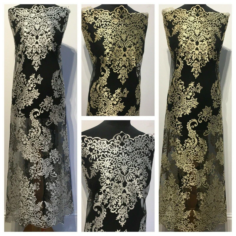 Paisley Embroidered Double Border Ungaro Net Dress tulle Fabric MV1048