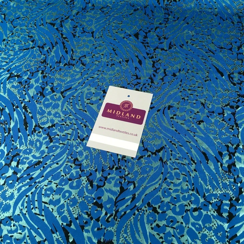 Blue Animal Print Spandex Jersey Foil Stretch Dress Fabric 150cm MU1303