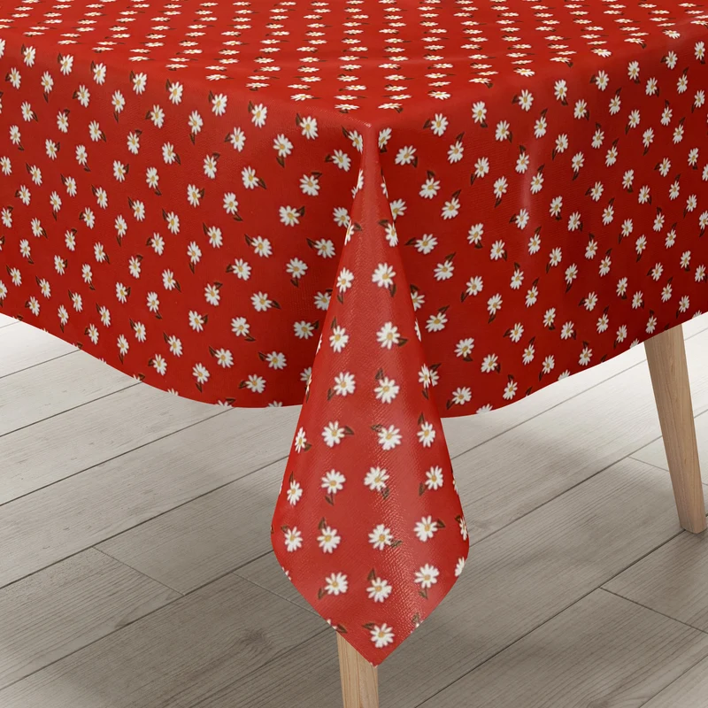 Wachstuch Tischdecke 01725-02 rot Gänseblümchen Frühjahr Blüten eckig rund oval