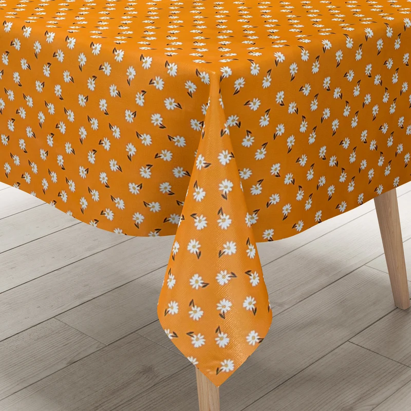 Wachstuch Tischdecke 01725-03 orange Gänseblümchen Frühjahr Blüten eckig rund oval