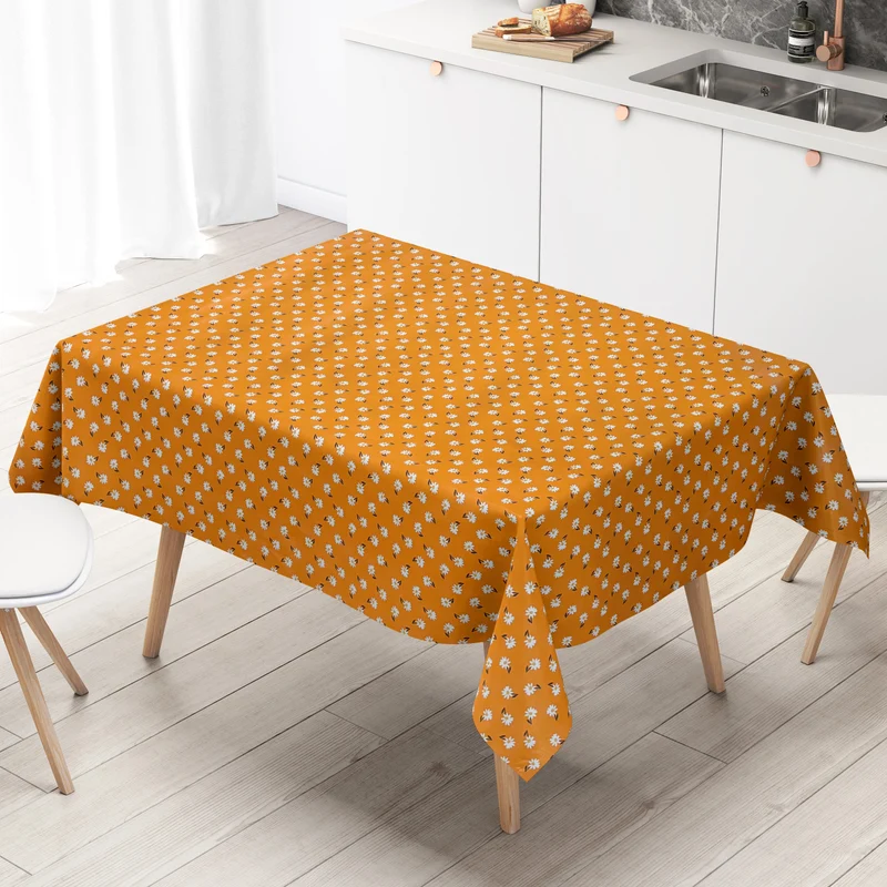 Wachstuch Tischdecke 01725-03 orange Gänseblümchen Frühjahr Blüten eckig rund oval