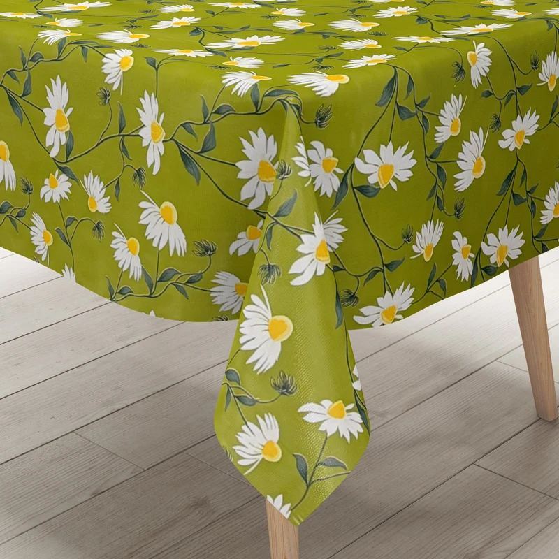 Wachstuch Tischdecke 01667-01 grün Margeriten Frühjahr Blüten eckig rund oval