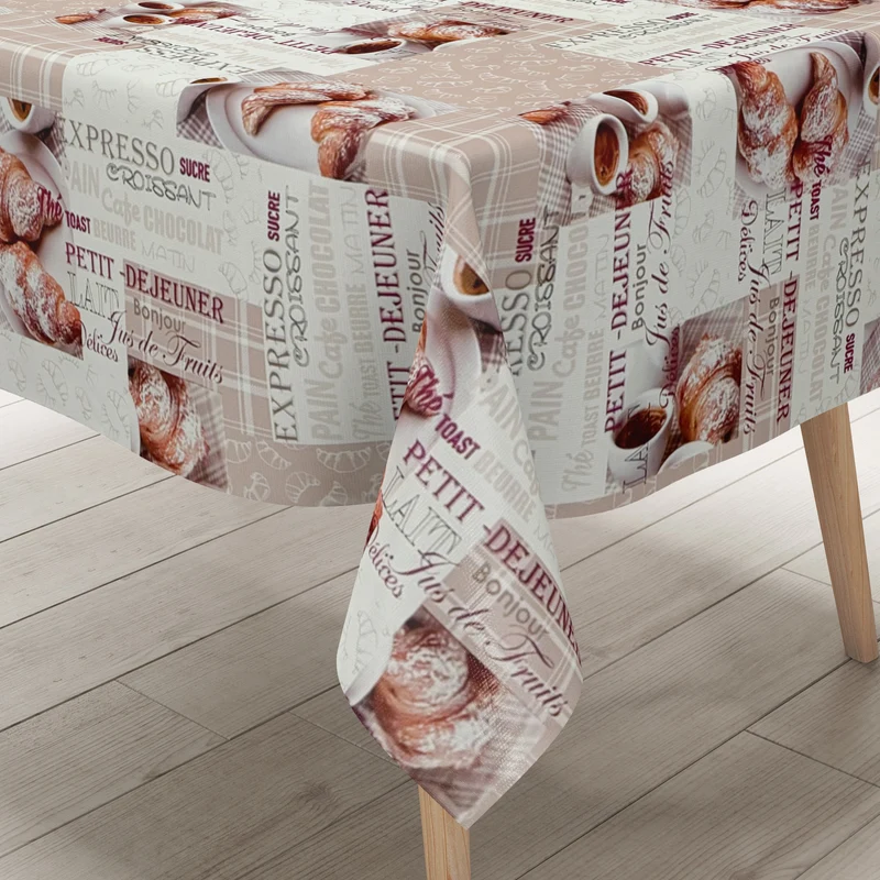 Wachstuch Tischdecke K67B beige Kaffee Croissant Küchenmotiv Patchwork eckig rund oval