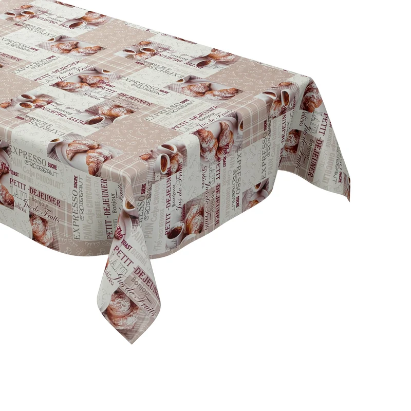 Wachstuch Tischdecke K67B beige Kaffee Croissant Küchenmotiv Patchwork eckig rund oval