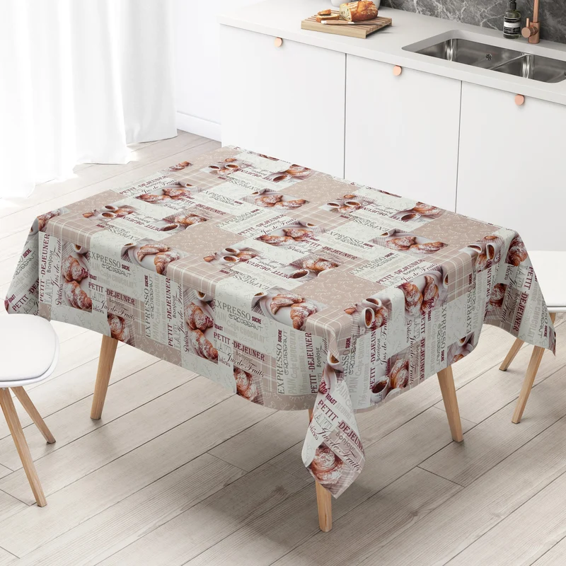 Wachstuch Tischdecke K67B beige Kaffee Croissant Küchenmotiv Patchwork eckig rund oval