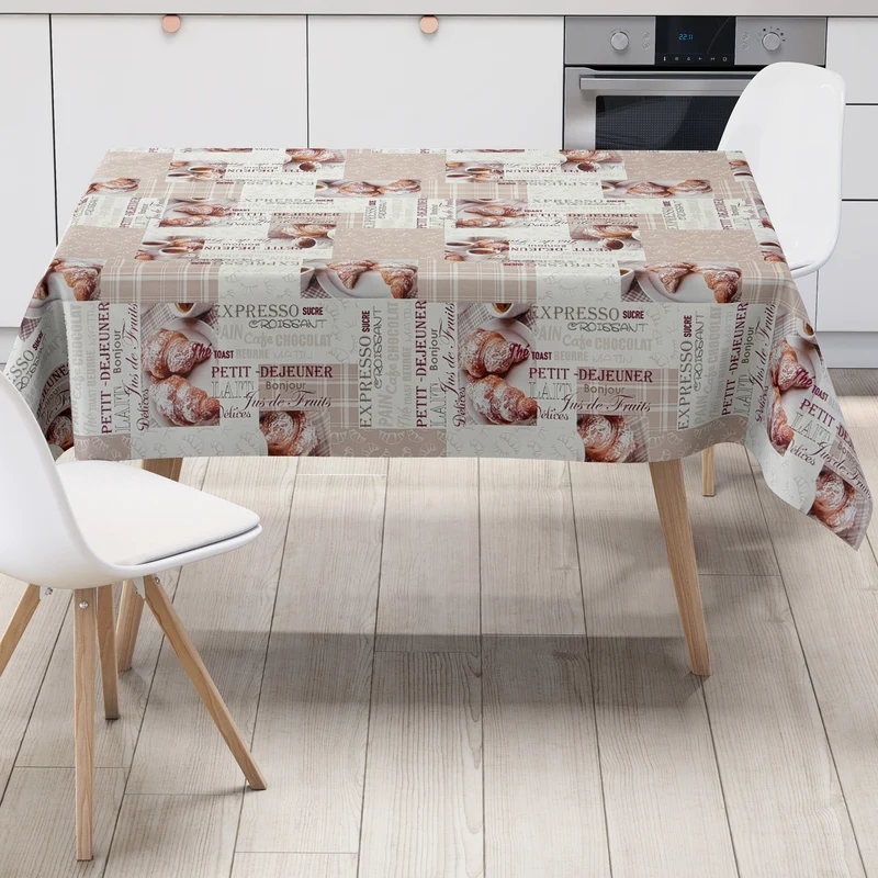 Wachstuch Tischdecke K67B beige Kaffee Croissant Küchenmotiv Patchwork eckig rund oval