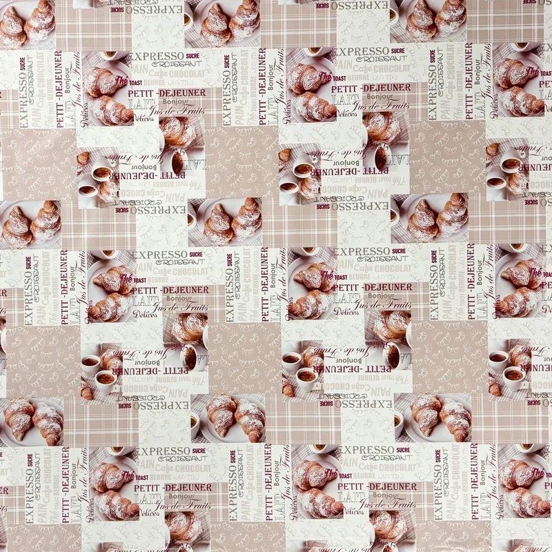 Wachstuch Tischdecke K67B beige Kaffee Croissant Küchenmotiv Patchwork eckig rund oval