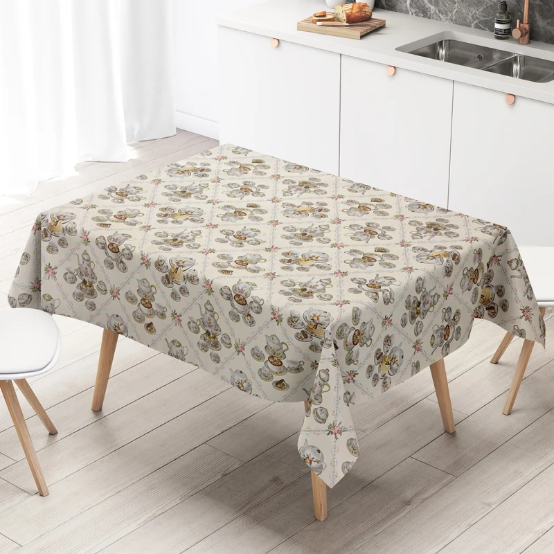 Wachstuch Tischdecke K36A beige Kaffeeservice Torten Rosen Küchenmotiv eckig rund oval
