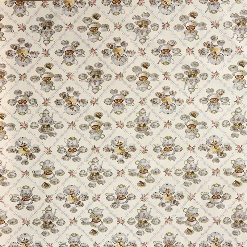 Wachstuch Tischdecke K36A beige Kaffeeservice Torten Rosen Küchenmotiv eckig rund oval