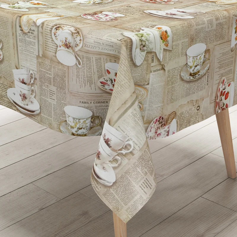 Wachstuch Tischdecke K39A beige Zeitungen Nachrichten Sammeltassen eckig rund oval