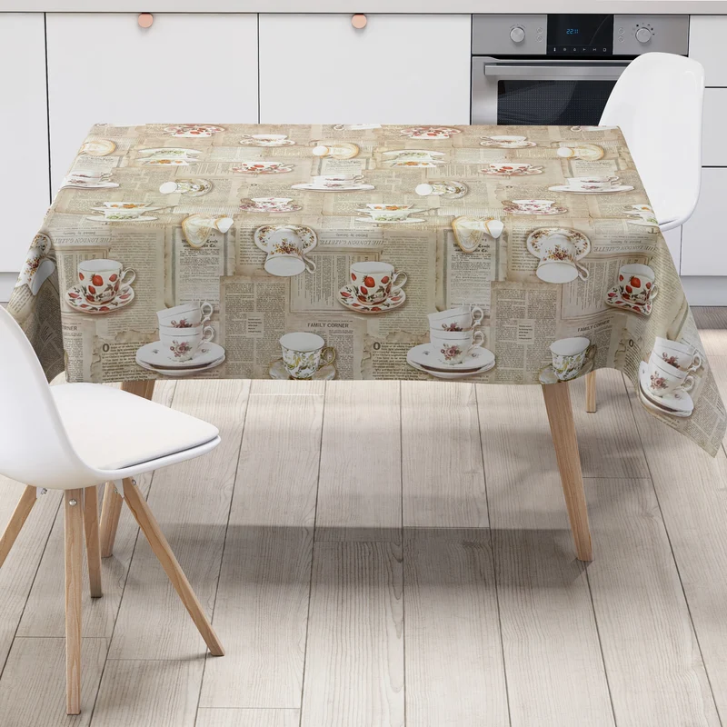 Wachstuch Tischdecke K39A beige Zeitungen Nachrichten Sammeltassen eckig rund oval