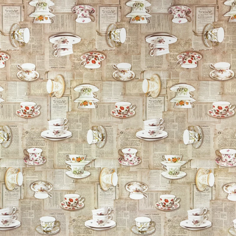 Wachstuch Tischdecke K39A beige Zeitungen Nachrichten Sammeltassen eckig rund oval