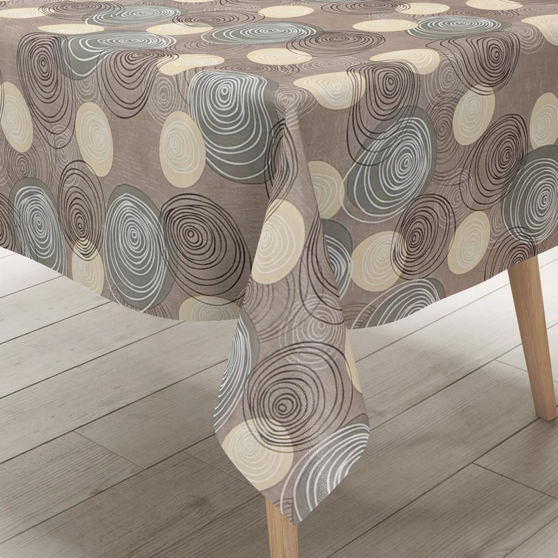 Wachstuch Tischdecke K104B braun taupe modern Linien Kreise eckig rund oval