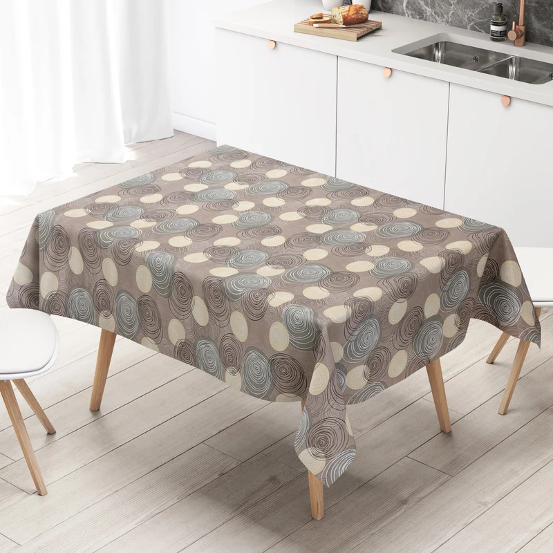 Wachstuch Tischdecke K104B braun taupe modern Linien Kreise eckig rund oval