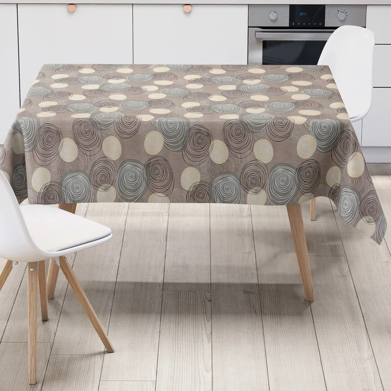 Wachstuch Tischdecke K104B braun taupe modern Linien Kreise eckig rund oval