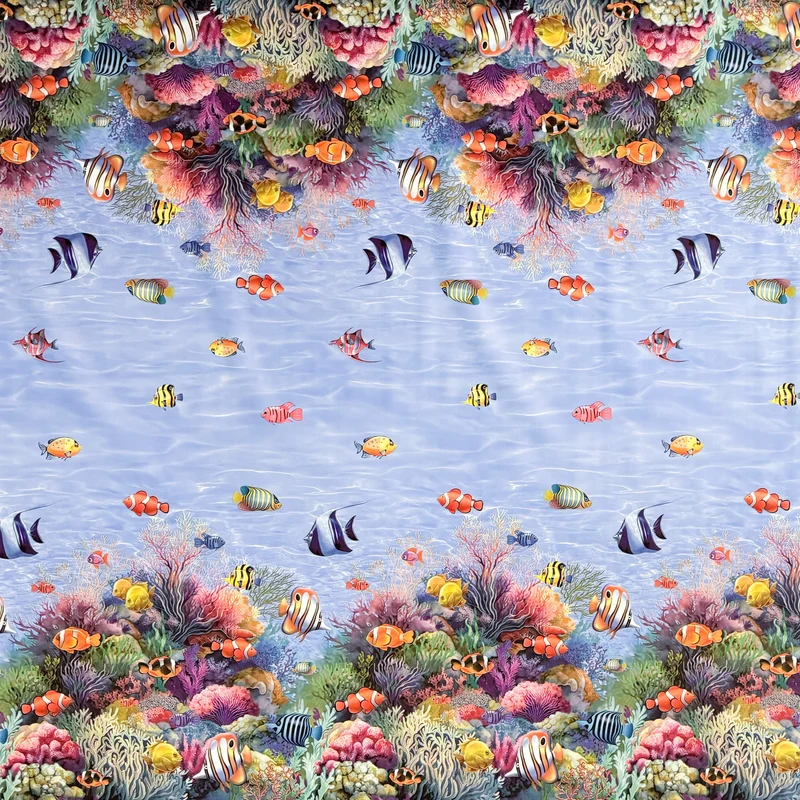 Wachstuch Tischdecke Bordürenmuster K11A Südsee Korallen Clownfisch Meer eckig rund oval