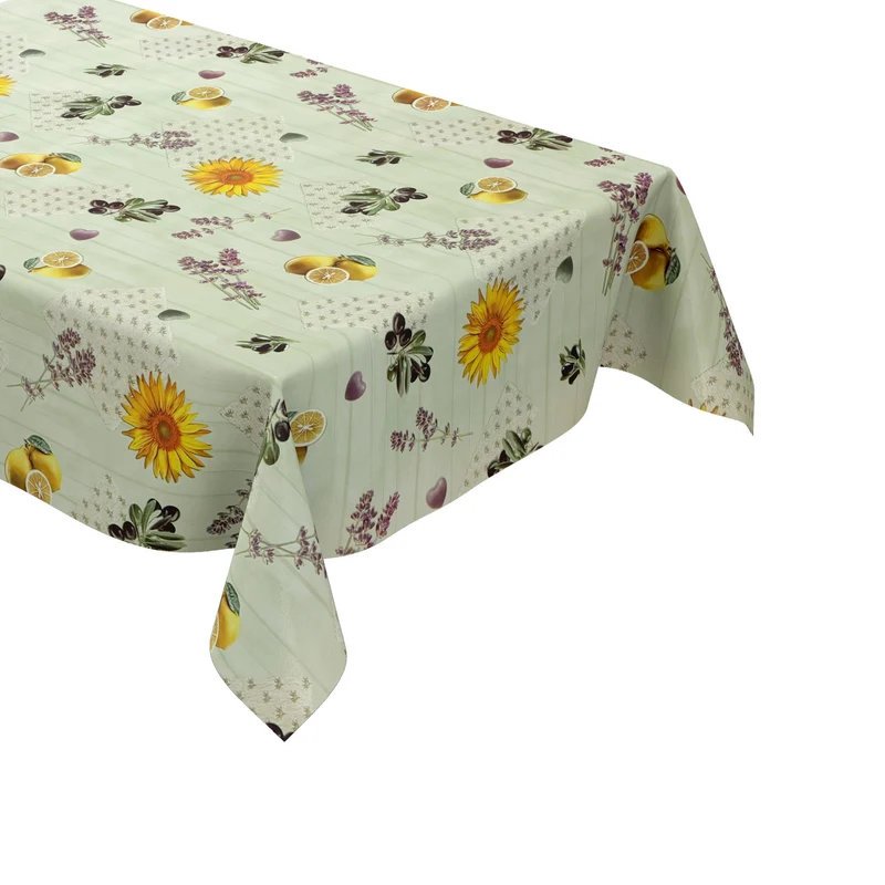 Wachstuch Tischdecke K235C mintgrün Sonnenblume Olive Lavendel Holz eckig rund oval