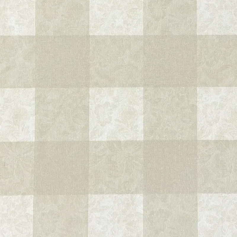 Jacquard Tischdecke beschichtete Baumwolle 160 cm Breite MILLET BLANCO beige Karo Blüten eckig rund oval