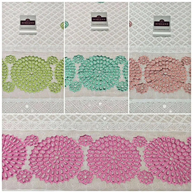 Cotton broderie anglaise Border Cotton blend fabric 139cm M1196 Mtex