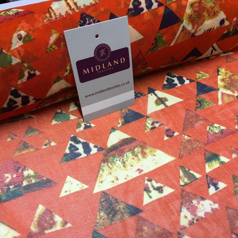 Red Pastel triangle Printed Crepe chiffon Dress Fabric 150 cm Wide MK1190-18