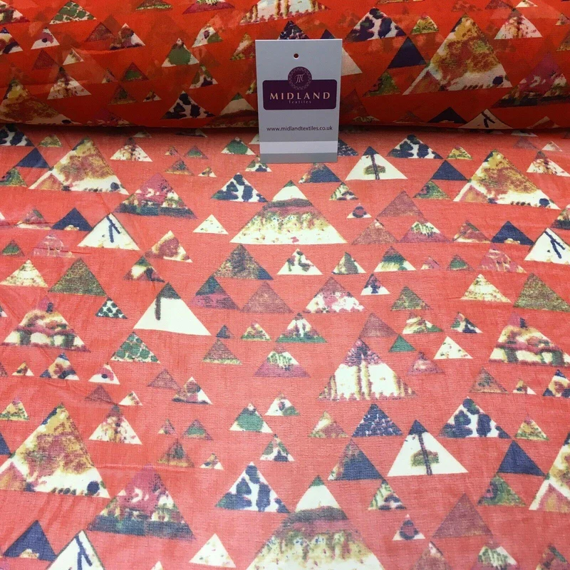 Red Pastel triangle Printed Crepe chiffon Dress Fabric 150 cm Wide MK1190-18