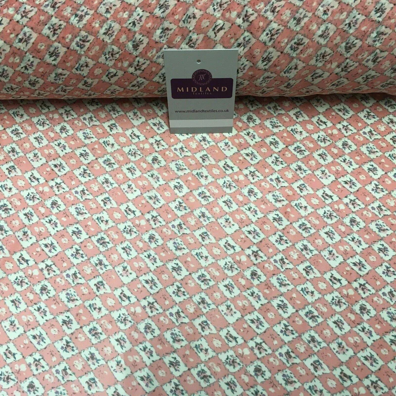 Peach Pink Floral Vintage Printed Crepe chiffon Dress Fabric 150 cm MK1190-26