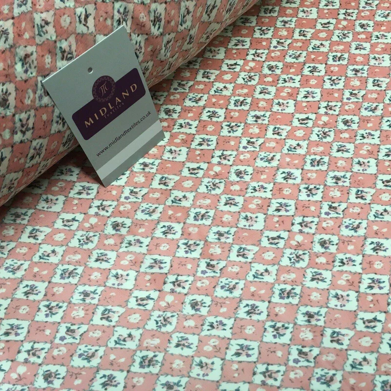 Peach Pink Floral Vintage Printed Crepe chiffon Dress Fabric 150 cm MK1190-26