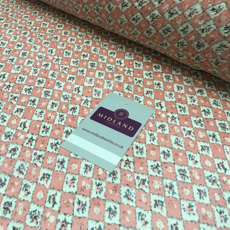 Peach Pink Floral Vintage Printed Crepe chiffon Dress Fabric 150 cm MK1190-26