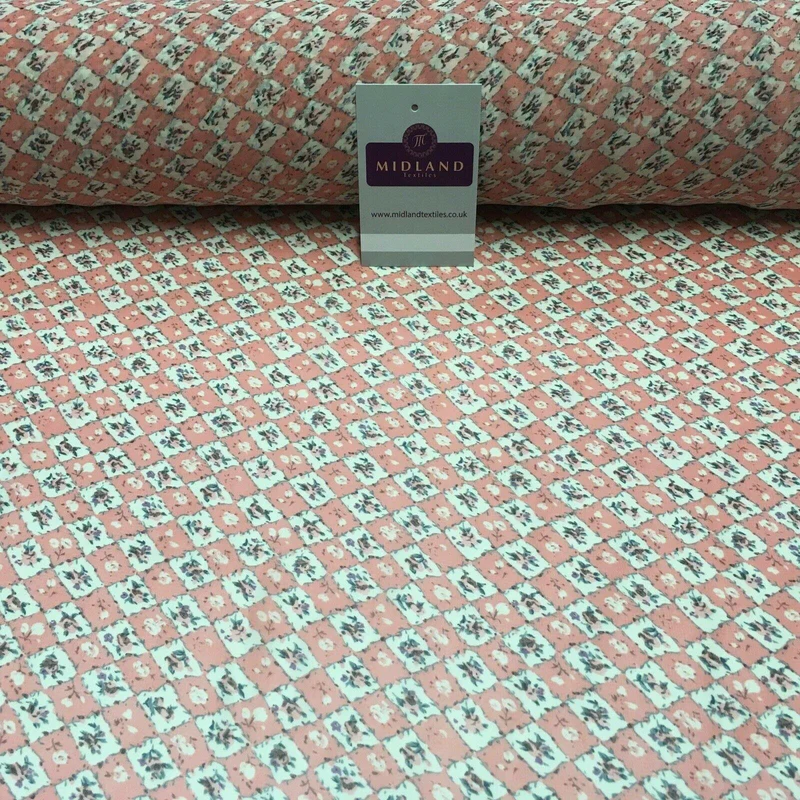 Peach Pink Floral Vintage Printed Crepe chiffon Dress Fabric 150 cm MK1190-26