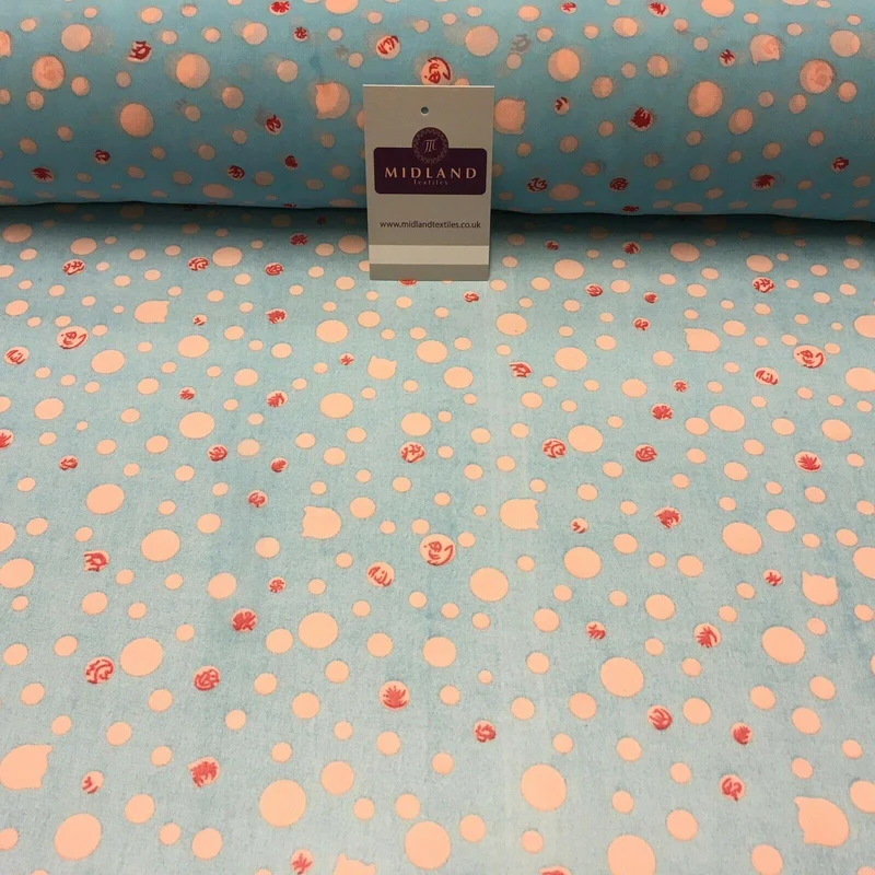 Turquoise Spotted Printed Crepe chiffon Dress Fabric 150 cm Wide MK1190-17 Mtex